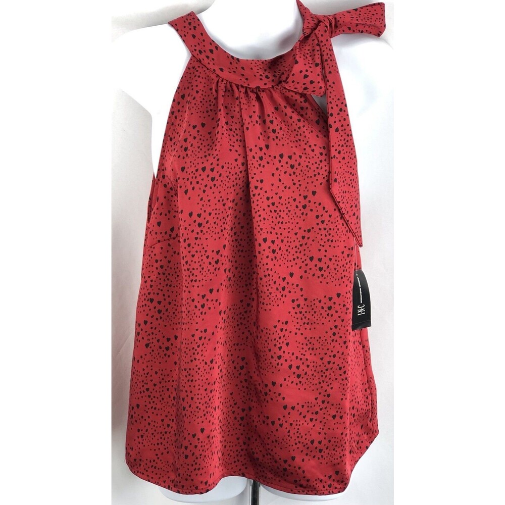 NWT Ink Satin Halter Top M Red/Blk Geometric Bow Tie Neck Sleeveless Y2K